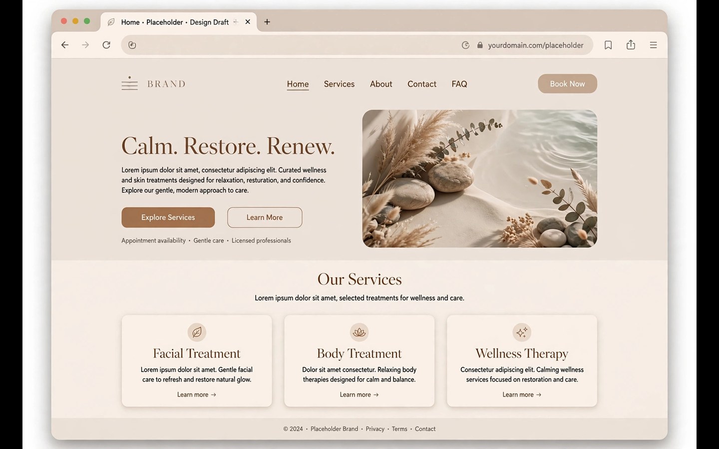 Concept homepage design for a med spa