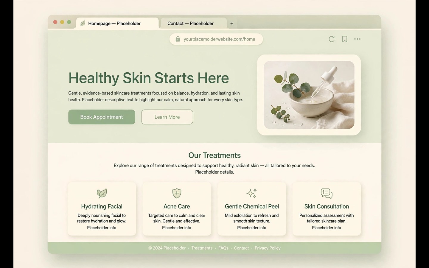 Concept homepage design for an acne clinic