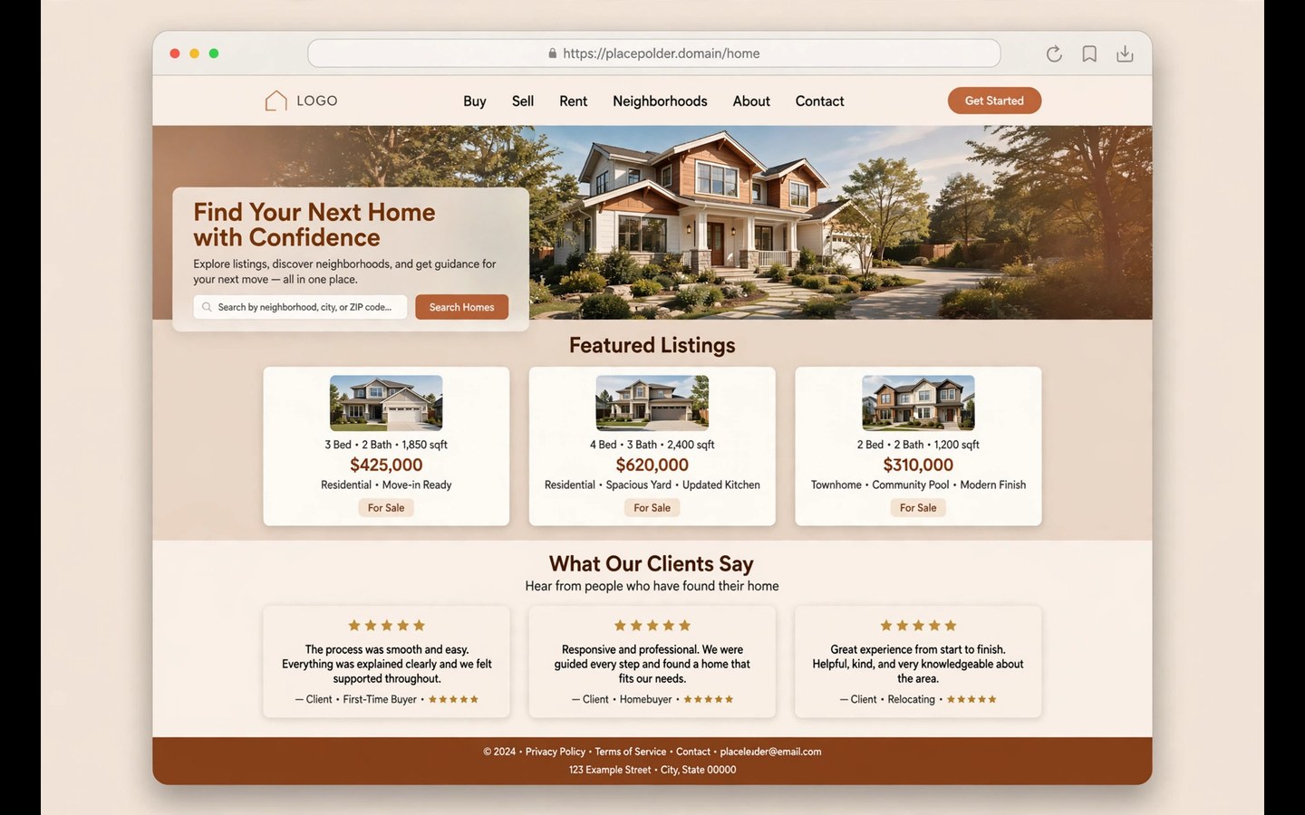 Concept homepage design for a real estate agent